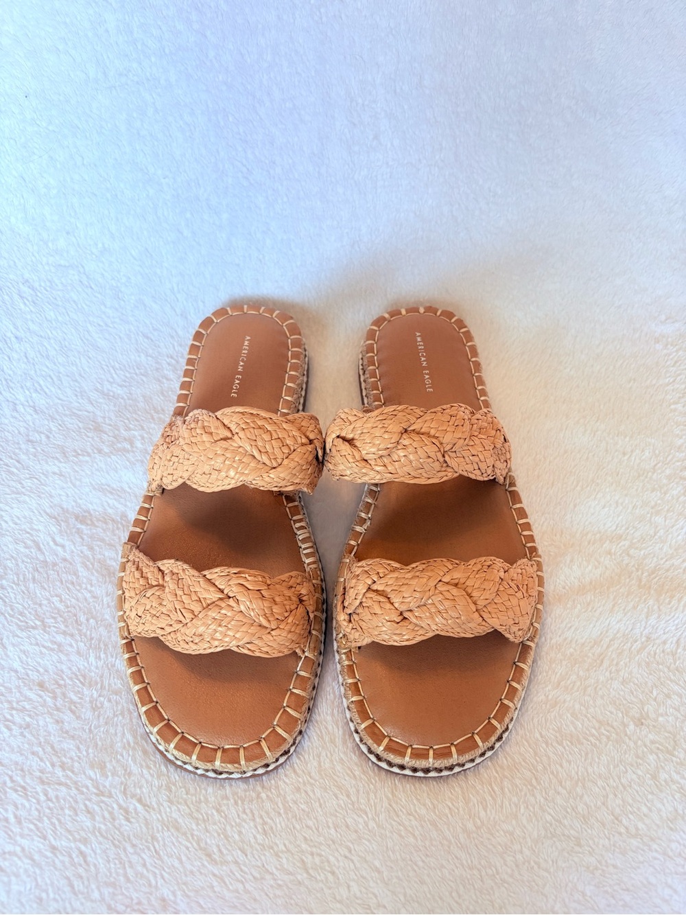 American Eagle Outfitters Woven Double-Strap Slide Sandals - Tan